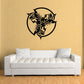 Black interlocking goat head circle decal with decorative flames-style details