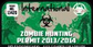 International zombie hunting permit sticker, green with skull graphics and 2013/2014 text