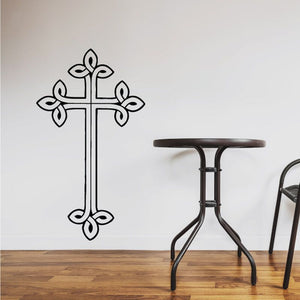 Celtic cross decal with intertwined knot pattern, black outline on white