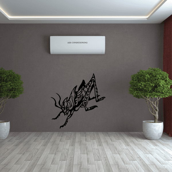 Intricate grasshopper wall decal, black intricate insect design