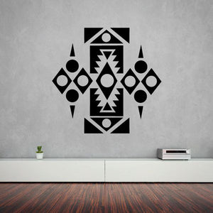 Southwestern art decal with black geometric tribal pattern and center rectangle figure