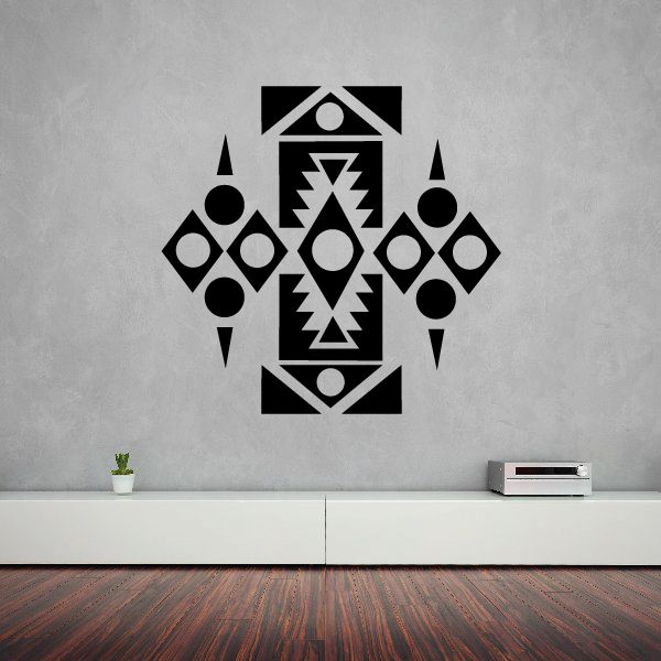 Southwestern art decal with black geometric tribal pattern and center rectangle figure