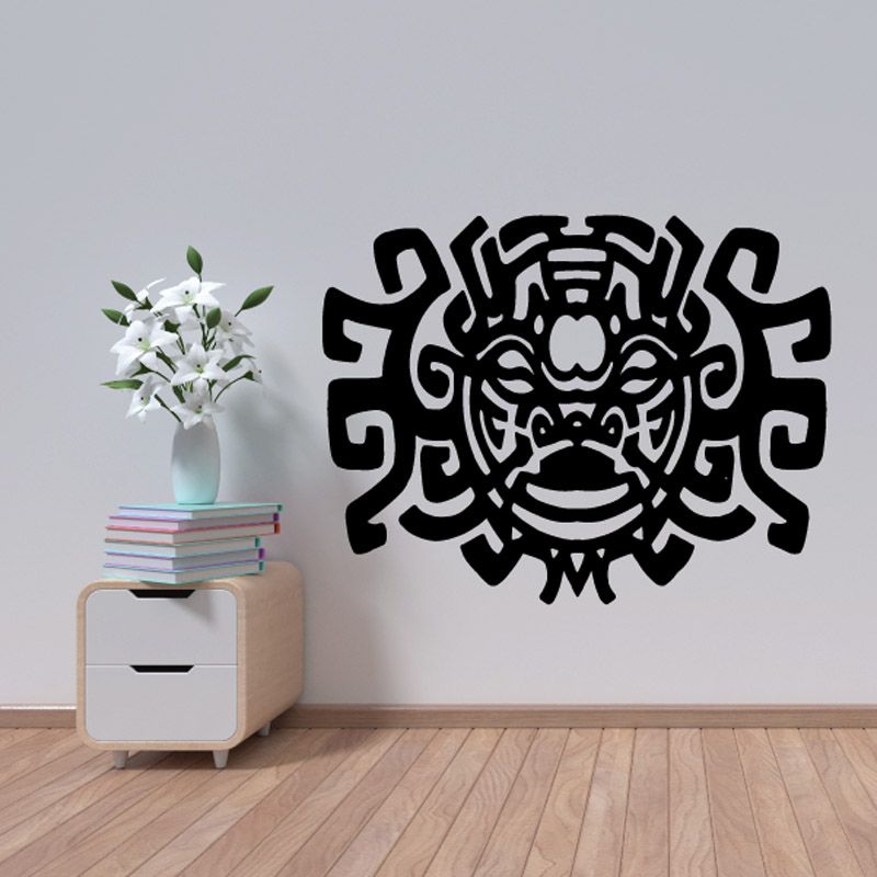 Intricate tribal face wall decal with black stylized mask design