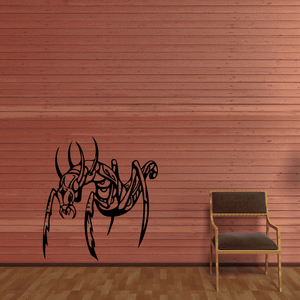 Invading praying mantis decal with dark outline art on wall