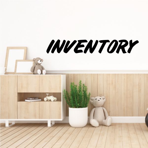 Vinyl wall decal with bold black 'INVENTORY' lettering