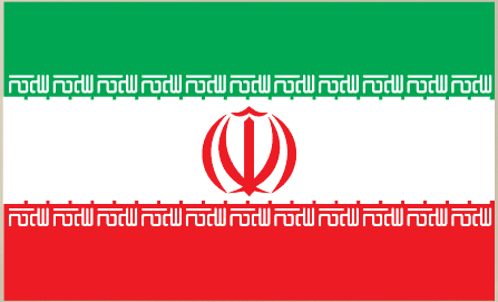Iran flag sticker, rectangular green white red with red Persian emblem in center