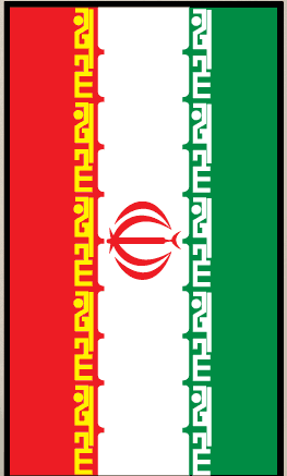 Iran flag sticker with red, green, and white stripes, yellow script, and central emblem