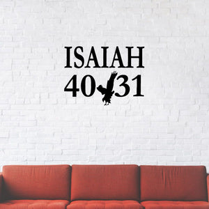 Vinyl wall decal with black "Isaiah 40:31" text and dove