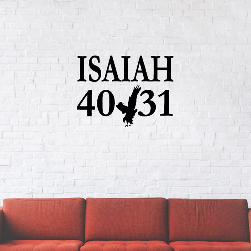 Vinyl wall decal with black "Isaiah 40:31" text and dove