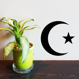 Islamic crescent moon decal with five-point star, black and white
