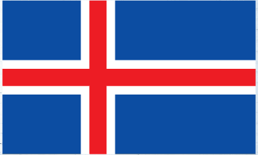 Island flag sticker: blue field, red cross, white border on a rectangular shape.