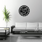 Black circle wall decal with white script 'It is well with my soul'