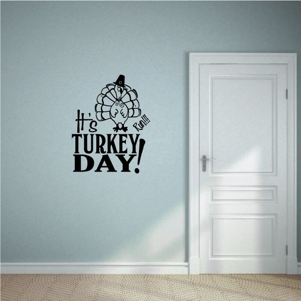 Image of It's Turkey Day! Cartoon Turkey Thanksgiving Decal