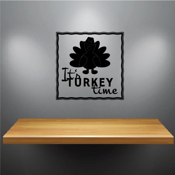 Image of It's Turkey Time Thanksgiving Silhouette Frame Decal