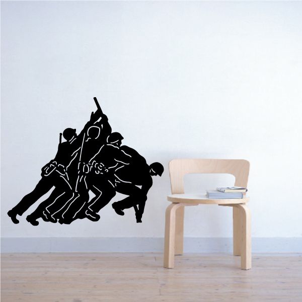 Iwo Jima soldiers wall decal, black silhouette of soldiers with rifles and no flag