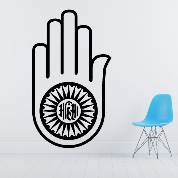 Black hand decal with circular emblem in the palm