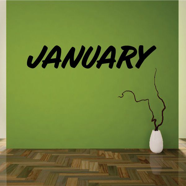 January wall decal with bold black cursive lettering and thin line accents