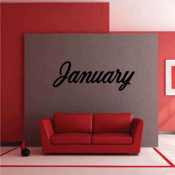 January cursive wall decal in black vinyl lettering