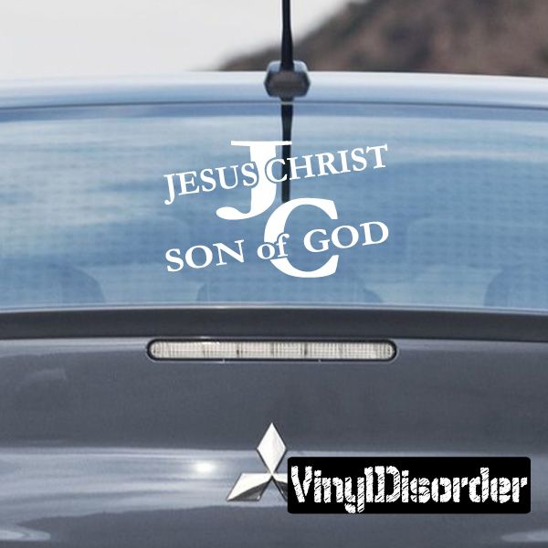 Car decal with 'JESUS CHRIST SON OF GOD' text and WingDedisorder logo
