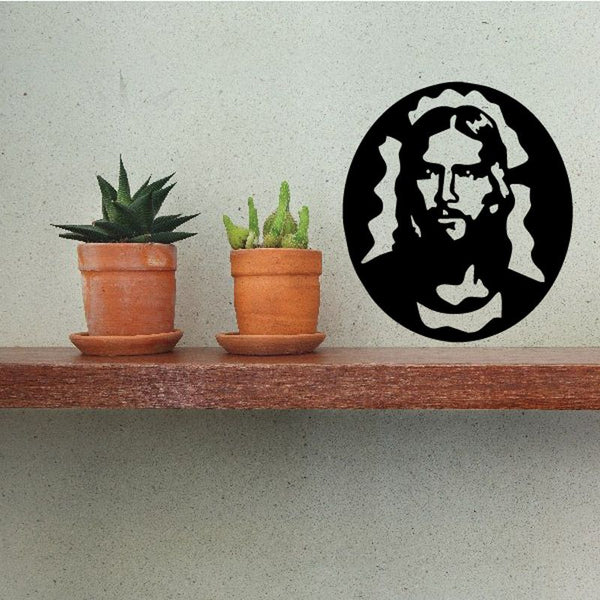 Oval Jesus face decal, black