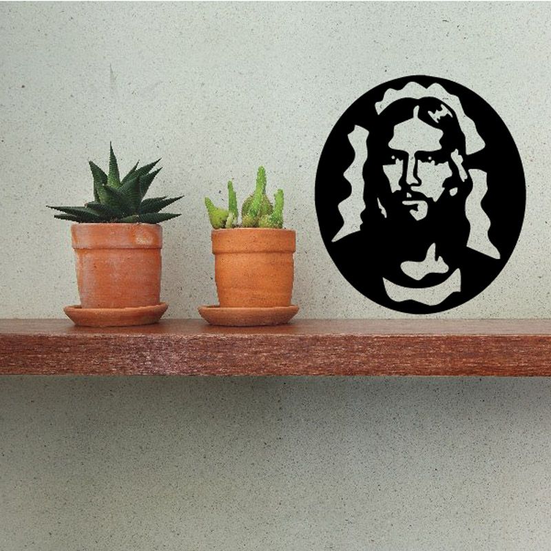Oval Jesus face decal, black