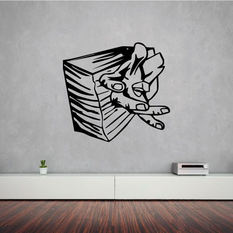 Cross decal with Jesus figure and outstretched nailed hands, black and white outline