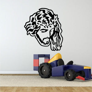 Jesus Head decal, black line-art face with dreadlocks, bearded silhouette