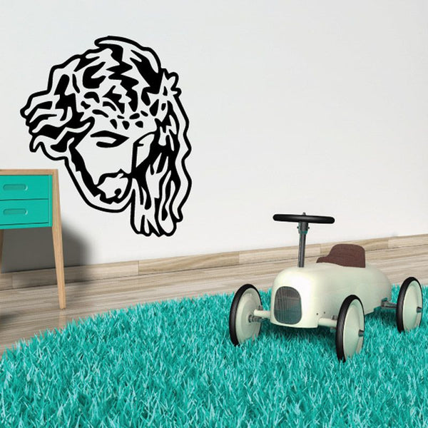 Jesus head outline decal, black line art face
