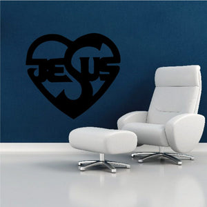 Black Jesus heart wall decal with stylized Jesus lettering inside heart