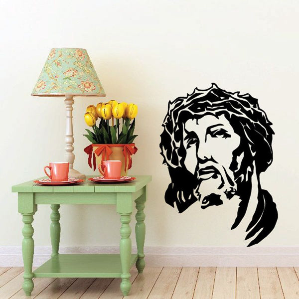 Jesus head decal with crown of thorns, black silhouette