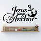 Black scripture-style wall decal with Jesus text and anchor icon, decorative lettering.