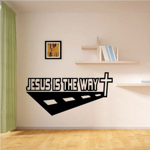 Wall decal with bold 'JESUS IS THE WAY' text and cross icon