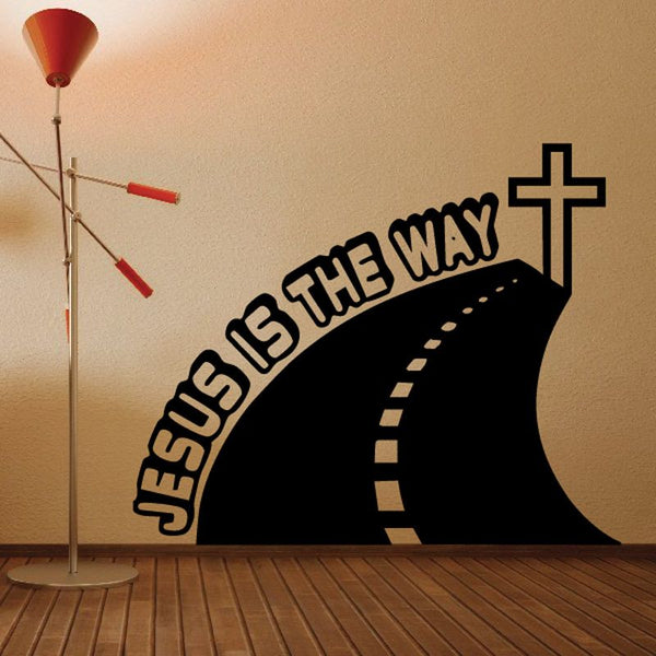 Cross and curved road wall decal reading 'Jesus is the way truth'