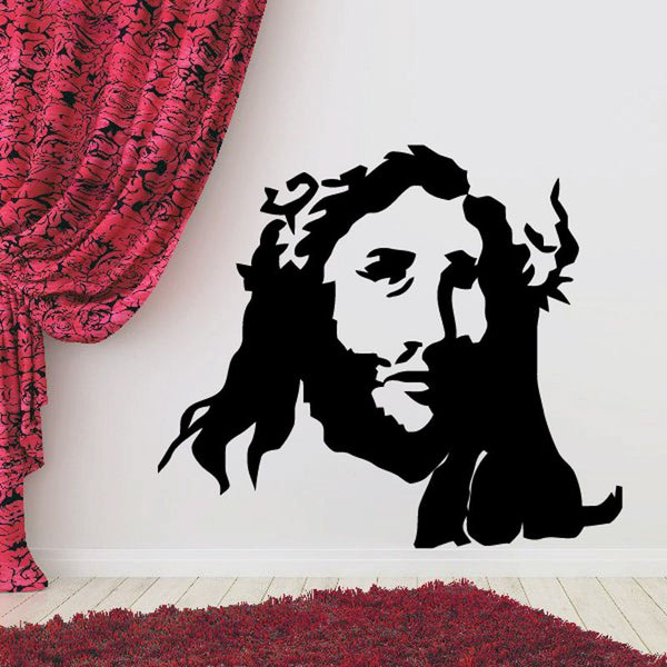 Jesus looking decal, black silhouette of face with raised hands and arms
