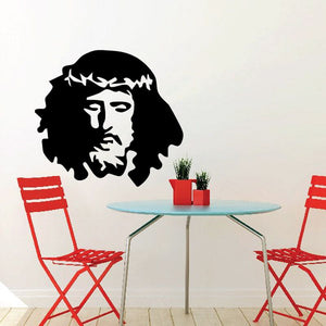Jesus portrait wall decal, black silhouette looking downward