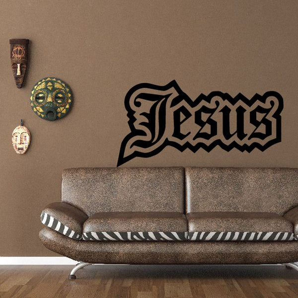 Jesus Old English text wall decal, black