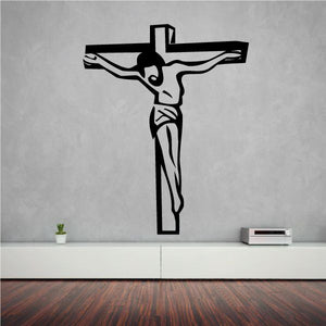 Jesus on the cross wall decal, black cross with white Jesus silhouette