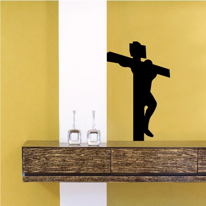 Jesus silhouette cross wall decal, black figure and cross
