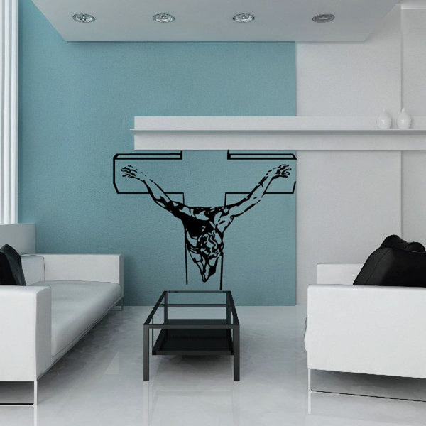 Jesus on the cross wall decal with black outline and central crucifix figure
