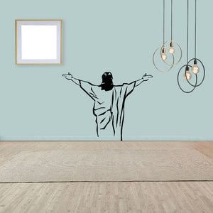 Religious wall decal of Jesus silhouette with arms outstretched