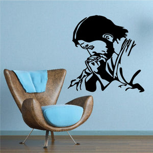 Praying Jesus wall decal, black silhouette with praying hands