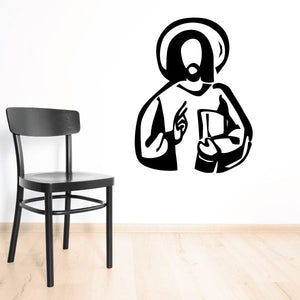Praying Jesus wall decal with hands clasped and circular halo outline