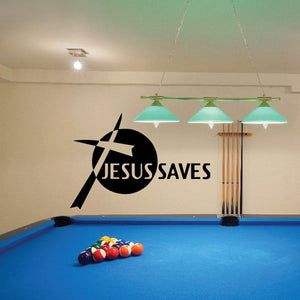 Angled cross wall decal with JESUS SAVES text, black vinyl style