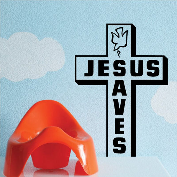 Black cross decal with dove and text JESUS SAVES
