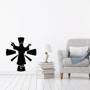 Religious Jesus wall decal with black silhouette and radiating rays