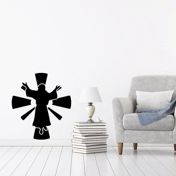 Religious Jesus wall decal with black silhouette and radiating rays