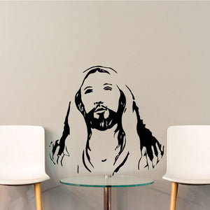 Religious Jesus wall decal with long hair, beard, and raised hands