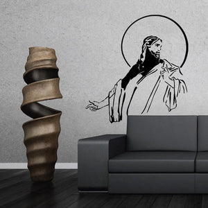 Religious wall decal with black Jesus silhouette and circular halo sun behind