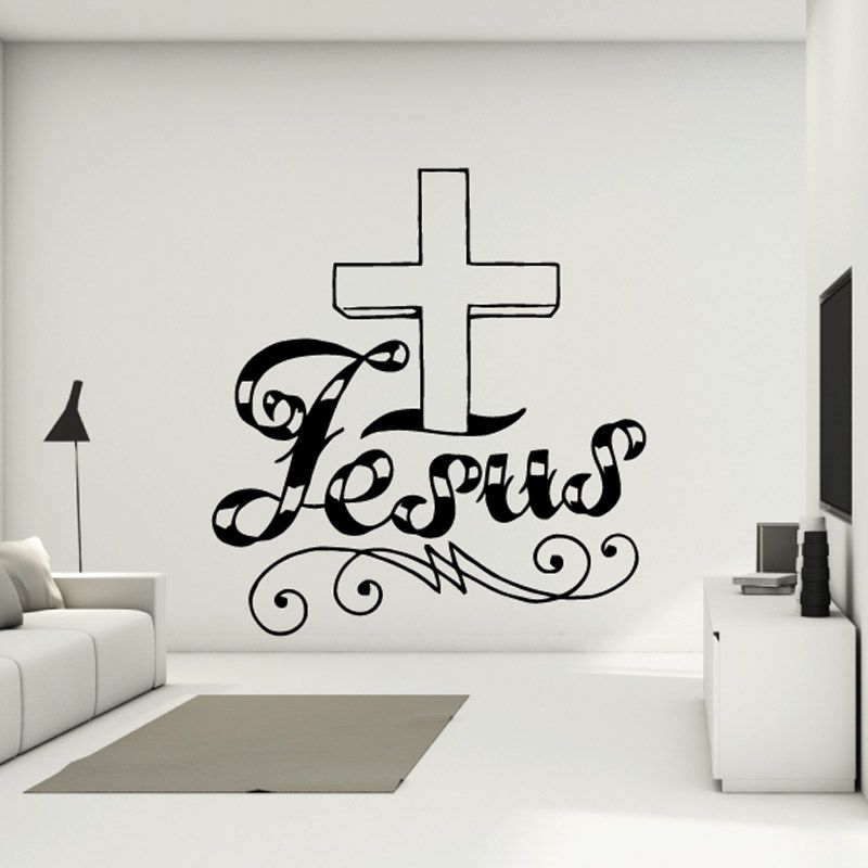 Image of Jesus text with cross decal