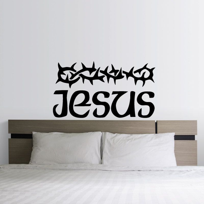 Image of Jesus Text with Crown of thorns Above Decal